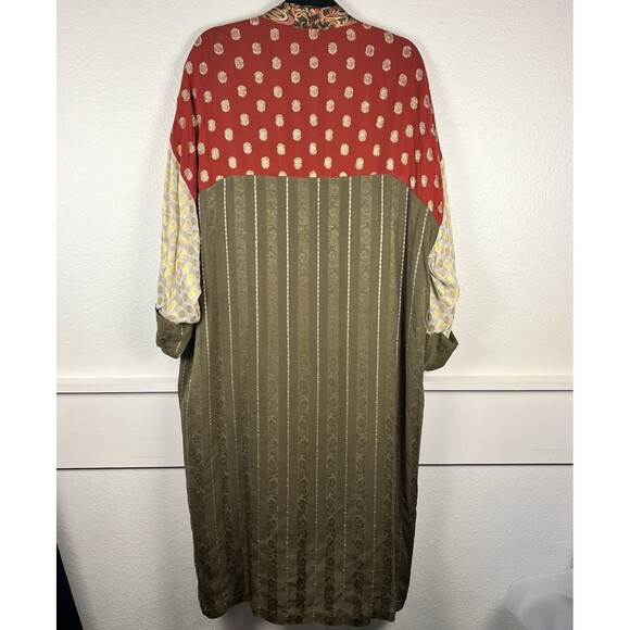 ZARA Kimono Size Medium Printed Lapel Long Open Front Patchwork Shimmer Boho - Picture 2 of 8
